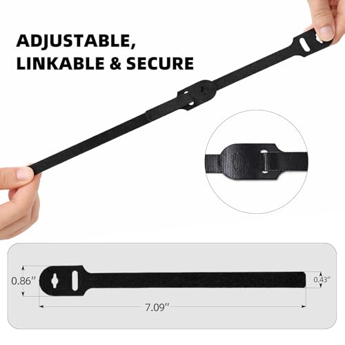 Cord Organizer with Adhesive Hooks, Reusable Cable Management for Desk & TV, Adjustable Hook and Loop Cable Ties, Easy Install & Remove, Under Desk Wire Organizer -12 Hooks + 20 x 5“ Straps - style: Hook-and-loop