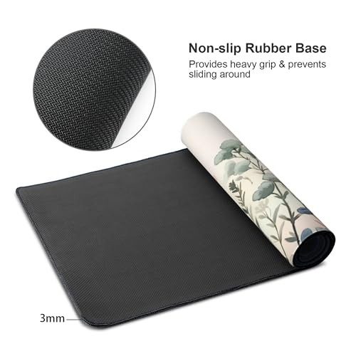 Mouse Pad, Watercolor Floral Design, XXL Gaming Desk Mat 35.4 x 15.7 Inches, Non-Slip Rubber Base, Pink and Blue - color: Floral