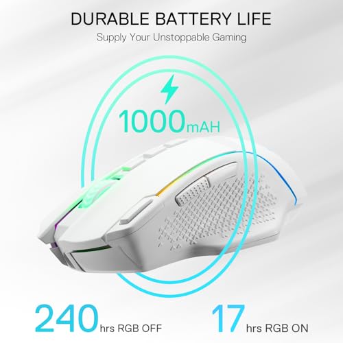Redragon M991 3-Mode Wireless RGB Gaming Mouse 26000 DPI Remapping Keys | Cable-Free 0 Delay, Smooth Precise Tracking, Rapid-Fire Macro Keybinds, Vibing Backlight, Ergonomic Grip Body Comfort - color: White, style: M991