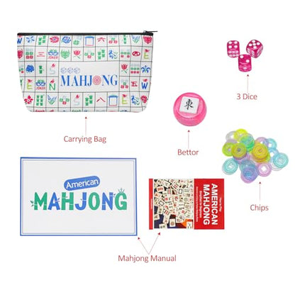 Jongyance American Mahjong Tile Set with Carrying Bag and Accessories, 160 Acrylic Engraved Mahjong Tiles for Beginners - color: Shell Pink