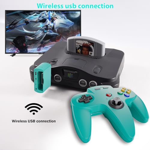 KIWITATA Wireless N64 Controller for Switch Online Games, 2.4GHZ N64 Wireless Remote Joystick Controller Compatible with N64 Console, Switch 1/2,Windows PC & MAC Turquoise - color: Turquoise