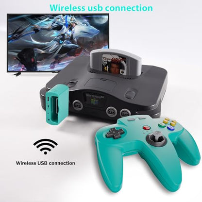 KIWITATA Wireless N64 Controller for Switch Online Games, 2.4GHZ N64 Wireless Remote Joystick Controller Compatible with N64 Console, Switch 1/2,Windows PC & MAC Turquoise - color: Turquoise