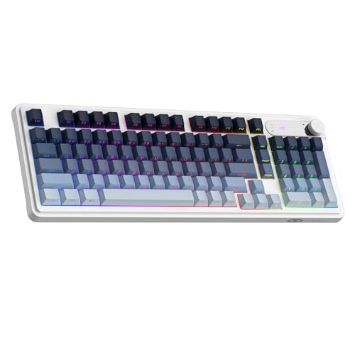 MageGee GK960 Wireless Keyboard, 98 Keys Tri-Mode BT/2.4G/Wired Membrane Gaming Keyboard, RGB Creamy Keyboard with Number Pad, Knob Control, Side Printed Keycaps, 4000mAh Battery - Black & Blue - color: Black & Blue