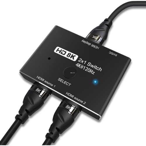 HDMI 2.1 Ultra HD 8K High Speed 48Gbps Directional Switch Adapter 2in 1out 8K@60Hz 4K@120Hz Converter Compatible with XBOX PS5 Projectors Monitors | Ultra HD 8K 4K, Directional 2in 1out Adapter, Compatible with XBOX PS5 Projectors Monitors,120Hz Refresh R
