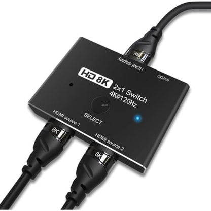 HDMI 2.1 Ultra HD 8K High Speed 48Gbps Directional Switch Adapter 2in 1out 8K@60Hz 4K@120Hz Converter Compatible with XBOX PS5 Projectors Monitors | Ultra HD 8K 4K, Directional 2in 1out Adapter, Compatible with XBOX PS5 Projectors Monitors,120Hz Refresh R