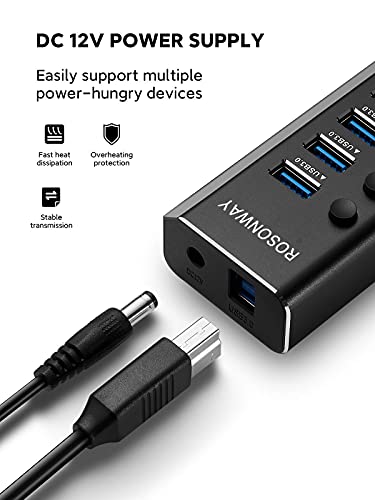 16-Port 96W Powered USB 3.0 Data Hub, Aluminum Housing, RSH-A16 | USB 3.0 Splitter with 12V/8A Power Adapter, Individual On/Off Switches and 3.3Ft USB 3.0 Cable - size: 16-Port Powered USB Hub