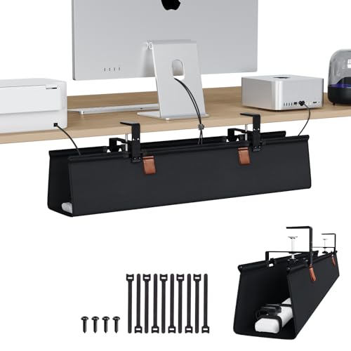 Zilink No Drill Under Desk Cable Management Tray 30" Cord Organizer for Table Clamp/Screw Mount Desk Cable Management Sturdy Waterproof Fabric Cord Hiders for Office, Home - color: Black, size: 30"