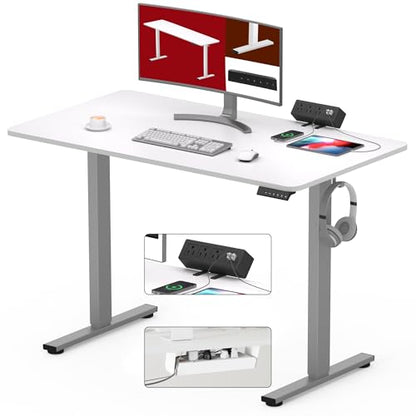 SANODESK Electric Standing Desk with Desk Clamp Power Strip 40"x 24" Whole-Piece Desktop Height Adjustable Stand Up Desk with Cable Management Sit Stand Home Office Desk Silver Frame/White Top - color: Silver Frame+white Top, size: 40"x24"