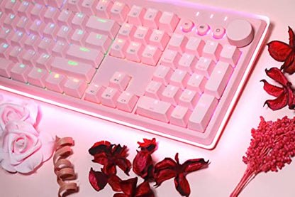 i-rocks K71M RGB Mechanical Gaming Keyboard with Media Control Knob, Switches (Brown), 107 Keys w/Full NKRO, PBT Keycaps, Multimedia Hotkeys, Detachable USB-C Cable and Onboard Storage, Pink - color: Pink, size: Switches (Brown)