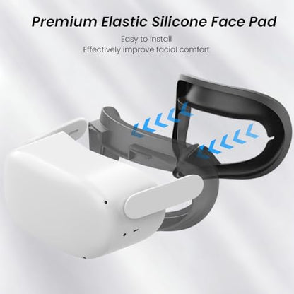 ZVTE Head Strap for Meta Quest 2, All-in-One VR Accessories Kit with Replacement Strap, Controller Grips, Silicone Face Pad Cover, Thumb Caps for Oculus Quest 2