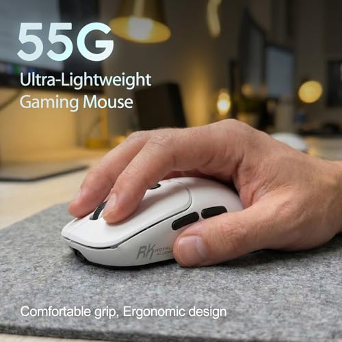 RK ROYAL KLUDGE MO1 Wireless Mouse, 55g Ultra-Lightweight Computer Mice, 6 Programmable Buttons, 2.4GHz/Bluetooth/Wired, 6000 DPI Optical Sensor, White - color: White