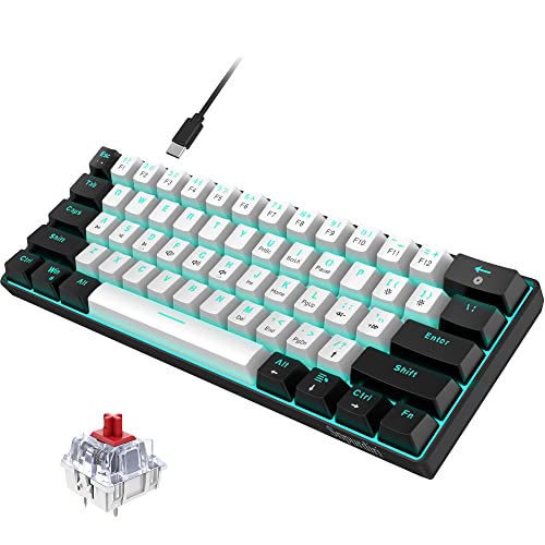 Snpurdiri 60% Wired Mechanical Gaming Keyboard (Black-White, Red Switches) | Ice Blue LED Backlit 61 Keys Mini Wired Office Keyboard for Windows Laptop PC Mac - color: Black White(Ice Blue Light)/Red Switch