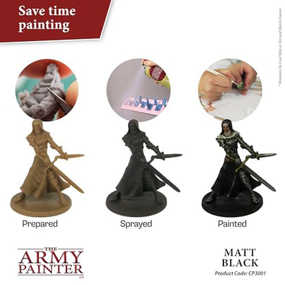 The Army Painter, Colour Primer Matt Black, 400 ml spray acrilico | Primer nero opaco per dipingere miniature Warhammer e Dungeons and Dragons - color: Matt Black