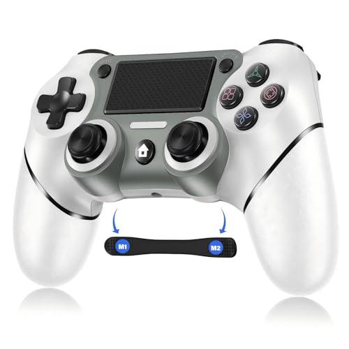 Wireless Controller Compatible with PS4/Pro/Slim, Black ps4 controller with Dual Vibration, 1000mAh Battery, 6-Axis Motion Sensor, Built-in Speaker & 3.5mm Headphone Jack, Charging Cable (White) - color: White