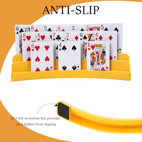 Three-Layer Design Playing Cards Holders，Playing Card Holder for Kids Adults Hands Free Card Holder for Family Card Game Nights Poker Parties - color: Yellow(2pack)