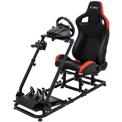 CXRCY Racing Sim Cockpit Stand with Seat for G29 G920 G923 G27 G25 | For Fanatec & Thrustmaster (T248X,T248,T300RS,T150,458). Xbox,PS4,PS5,PC. Adj backrest & slide rails. No wheel/pedals. - color: Black With Seat