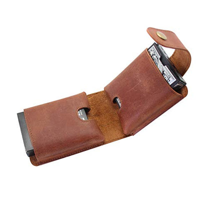 Playing Card Case, Genuine Leather Double Playing Cards Deck Holder for Magicians and Poker Players, Camping Holidays Trips - color: Double Deck