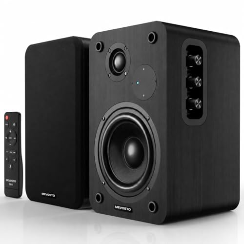 Active Bookshelf Speakers 36W RMS - BT 5.4 Wireless Speaker with 5 Inch Woofer, Silk Dome Tweeter PC Speakers - USB Digital Audio Studio Monitors Bass & Treble Adjust AUX Input for Record Player TV - color: Black