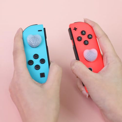 Switch Joycon Thumb Grips Caps, 4 PCS Cute Kawaii 3D Silicone Analog Thumbstick Button Cover Compatible with Nintendo Switch Lite/OLED Joystick Caps (Multicolor Glitter Heart) - color: Multicolor Glitter Heart
