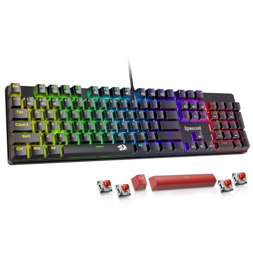 Redragon Mechanical Gaming Keyboard Wired, 11 Programmable Backlit Modes, Hot-Swappable Red Switch, Anti-Ghosting, Double-Shot PBT Keycaps, Light Up Keyboard for PC Mac - color: Black
