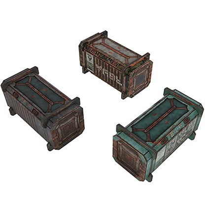 TinkerTurf Sci-Fi Terrain: Cargo Containers 4 Add-On, 3 Containers Included, Neutral Theme, Modeular Design, Easy Storage, Virtually Limitless Setups - style: Series 4 - Abandoned