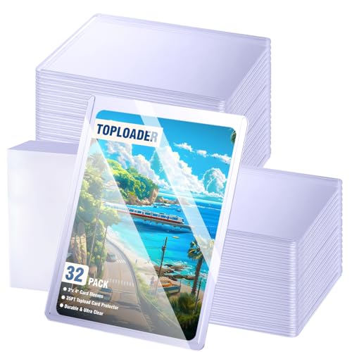 100 Topload Card Holder and 100 Soft Sleeves, JIQEZNL Upgraded 35pt Topload Hard Card Protectors, 3" x 4" Card Sleeves Hard Plastic, Rigid Toploading Hard Card Case for Collectible Trading Cards - size: 100 Toploader + 100 Penny Sleeves