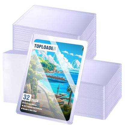 100 Topload Card Holder and 100 Soft Sleeves, JIQEZNL Upgraded 35pt Topload Hard Card Protectors, 3" x 4" Card Sleeves Hard Plastic, Rigid Toploading Hard Card Case for Collectible Trading Cards - size: 100 Toploader + 100 Penny Sleeves