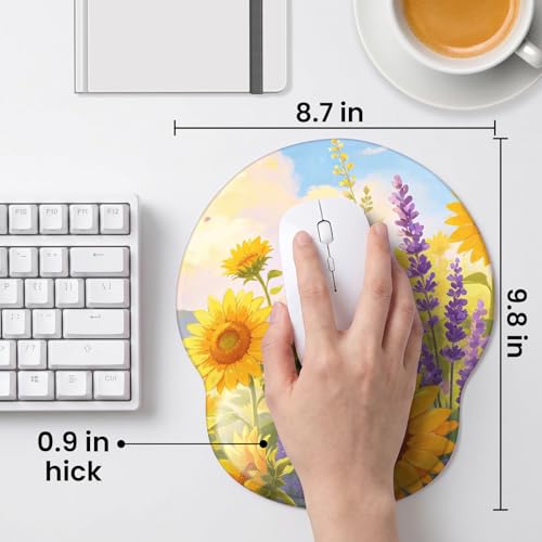Mouse pad with Wrist Rest,Relieving Pain Memory Foam Computer pad, Ergonomic Desktop Mouse, Silicone Material Mouse pad, with Non-Slip PU Base (Sunflower) - color: Sunflower