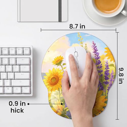 Mouse pad with Wrist Rest,Relieving Pain Memory Foam Computer pad, Ergonomic Desktop Mouse, Silicone Material Mouse pad, with Non-Slip PU Base (Sunflower) - color: Sunflower