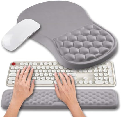Hokafenle 2 In 1 Ergonomic Mouse Pad Wrist Support & Wrist Rest For Computer Keyboard Set, with Relieve Carpal Tunnel Pain Massage Bulge and Full Memory Gel Design (2In1 Set,Neutral Gray Light Purple) - color: Hk003-neutral Gray Light Purple