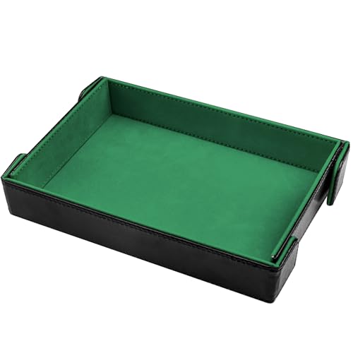 SIQUK Magnetic Folding Dice Tray Rectangle Dice Rolling Tray PU Leather Dice Trays Foldable Dice Holder Dice Rolling Mat Storage Box for D&D RPG Dice Games, Green - color: Green