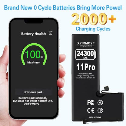 XYIRMCYF 24300mAh Super Capacity Battery Compatible with iPhone 11 Pro, 0 Cycle Li-Polymer Replacement Battery for iPhone 11 Pro, with Professional Repair Tool Kit - color: 11Pro-24300