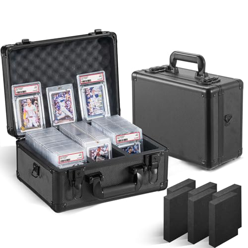 Graded Card Storage Box, 3 Row Black Hard Slab Case Trading Card Holder | Aluminum frame, steel corners, fits 84 PSA or 300 toploaders, custom EVA foam, lock and key, shoulder strap, waterproof - color: Black-3 Rows