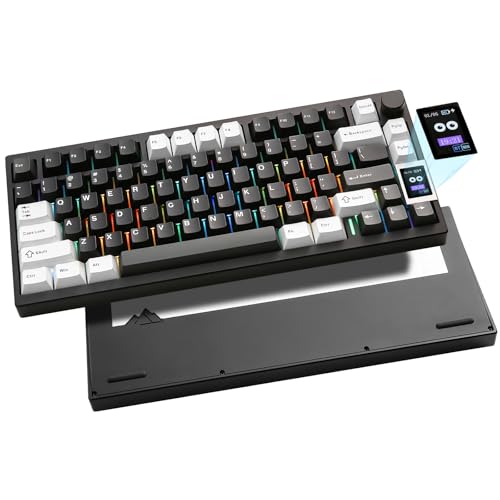 YUNZII AL80 75% Wireless Aluminum Mechanical Keyboard(Black, Cocoa Cream) | QMK/VIA, Smart LCD Display and Knob, Hot Swap, Gasket Structure, BT/2.4G/USB-C, RGB Keyboard for Gaming/Win/Mac - color: Black, size: Cocoa Cream V2 Switch