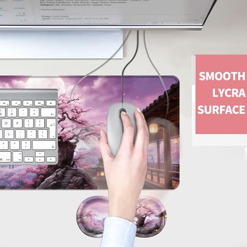 Mouse Pad,Large Desk Mat Set, 4in1 XL Mousepad + Keyboard Wrist Rest+Mouse Wrist Rest+Coaster with Ergonomic Desk Pad for Home Office Table Computer Cover -Cherry Blossom Tree - color: Cherry Blossom Tree
