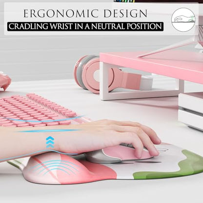 MROCO Ergonomic Mouse Pad with Gel Wrist Rest, 9.4 x 8.1 in, Pastel Petals | Ergonomic Shape Design, Multiple Pattern Options, Gel Wrist Comfort, Smooth Lycra Surface, Non-Slip PU Base - color: Pastel Petals