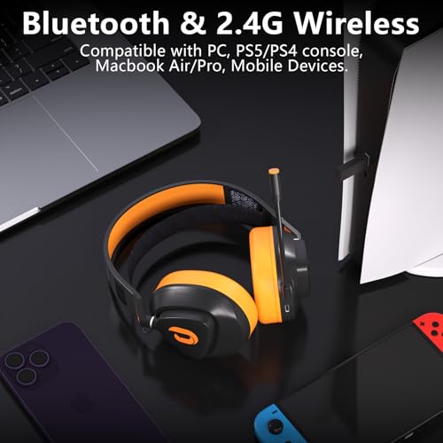 Jeecoo G90 Gaming Headset with Microphone for PC PS4 PS5 - Low-Latency 2.4G Wireless & Bluetooth V5.3, Superb Stereo Sound, Lightweight & Comfortable Over-Ears Gaming Headphones (Not for Xbox)