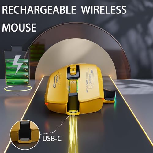Wireless Mouse，Rechargeable Mouse, Ergonomic Mouse with 4 Adjustable DPI up to 2400, RGB Breathing Lights, Compatible with Laptop, Chromebook, PC, Desktop, Mac, Notebook (Yellow)