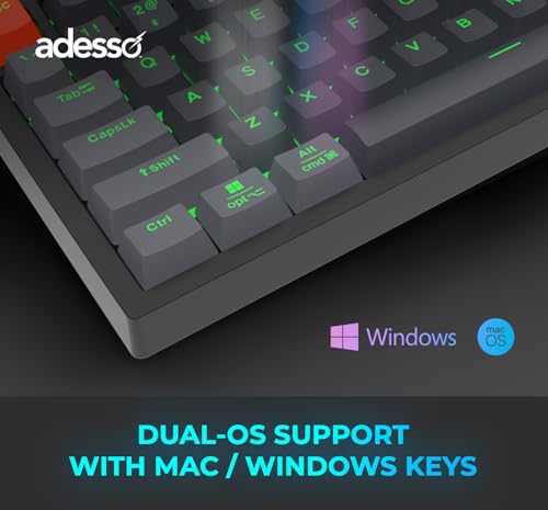 Adesso EasyTouch 1100 Illuminated Mechanical Keyboard | Wired, Wireless, Bluetooth, Multi-OS, VIA, Compact, Copilot Ai Hotkey