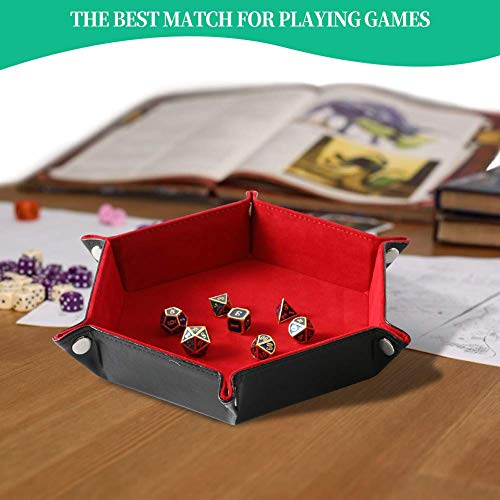 Grajar 2 Pcs Portable Folding Dice Rolling Tray Set for RPG DND Table Games - PU Leather and Velvet Holder Storage Box - Red and Violet - color: Red and Violet