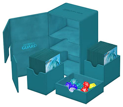Ultimate Guard Twin Flip'n'Tray 160+, Deck Case for 160 Double-Sleeved TCG Cards + Dice Tray, Petrol, Independent Magnetic Closure & Microfiber Inner Lining - color: Petrol, size: 160+