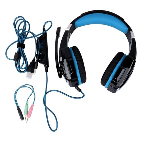 KALLORY Wired Gaming Headset with Mic and Glowing Led, Over-Ear Head-Mounted Headphones for PC and Console with 3.5mm Adapter Cable, Black and Blue for Online Gaming and Esports