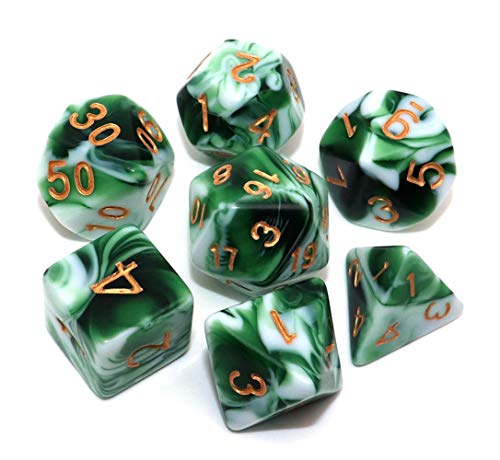 Polyhedral DND Dice Set Green White RPG Dice for Dungeon and Dragons D&D Pathfinder MTG Role Playing Games 7-Die Dice - color: Green & White Dice