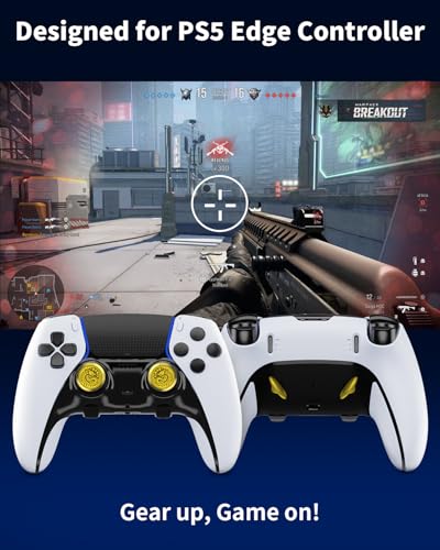 KD.FLY Metal Thumbsticks & Back Paddles for PS5 Edge Controller Joystick Replacement, Custom Analog Thumb Sticks Caps for PS5 Dual Sense Edge Stick Module, 2 Joystick, 4 Back Buttons, Golden Dragon - color: Golden Dragon
