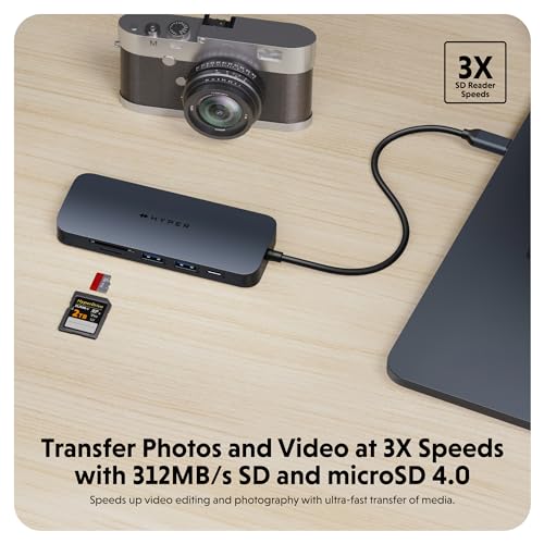 HyperDrive Next 8 Port USB C Hub for Mac, PC, and Chromebook with 4K60Hz HDMI, 2 USB-A, 10Gbps 140W Power Delivery, SD & microSD Card Reader, Ethernet Ports - size: 8 Port USB-C Hub with 2x USB-A