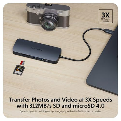 HyperDrive Next 8 Port USB C Hub for Mac, PC, and Chromebook with 4K60Hz HDMI, 2 USB-A, 10Gbps 140W Power Delivery, SD & microSD Card Reader, Ethernet Ports - size: 8 Port USB-C Hub with 2x USB-A