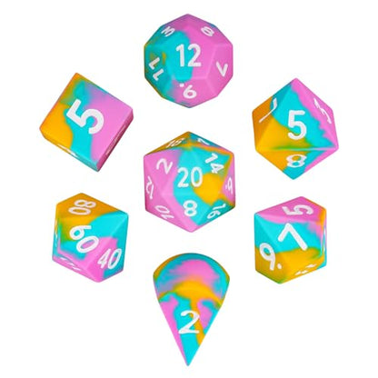 7-Piece Jumbo Silicone DND Dice Set, 25mm Oversized D&D Dice | Round Edges Soft Perfect Bouncer Compatible with Dungeons and Dragons RPG Bar Pub Club Party Games - color: Pink&cyan&yellow