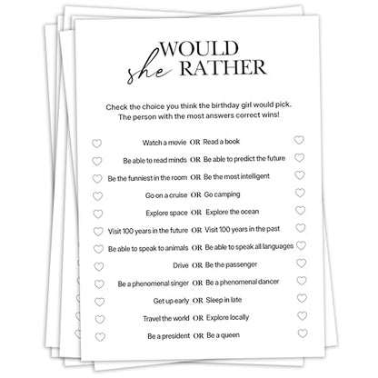Birthday Party Games, Would She Rather, 25 Pcs Card Set for Guests, Fun Birthday Game for Teen Adults – A04 - color: Would She Rather