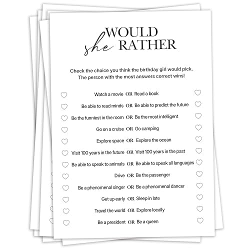 Birthday Party Games, Would She Rather, 25 Pcs Card Set for Guests, Fun Birthday Game for Teen Adults – A04 - color: Would She Rather