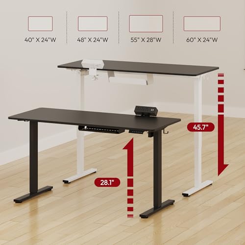 SANODESK Electric Standing Desk with Desk Clamp Power Strip 40"x 24" Whole-Piece Desktop Height Adjustable Stand Up Desk with Cable Management Sit Stand Home Office Desk White Frame/Black Top - color: White Frame+black Top, size: 40"x24"